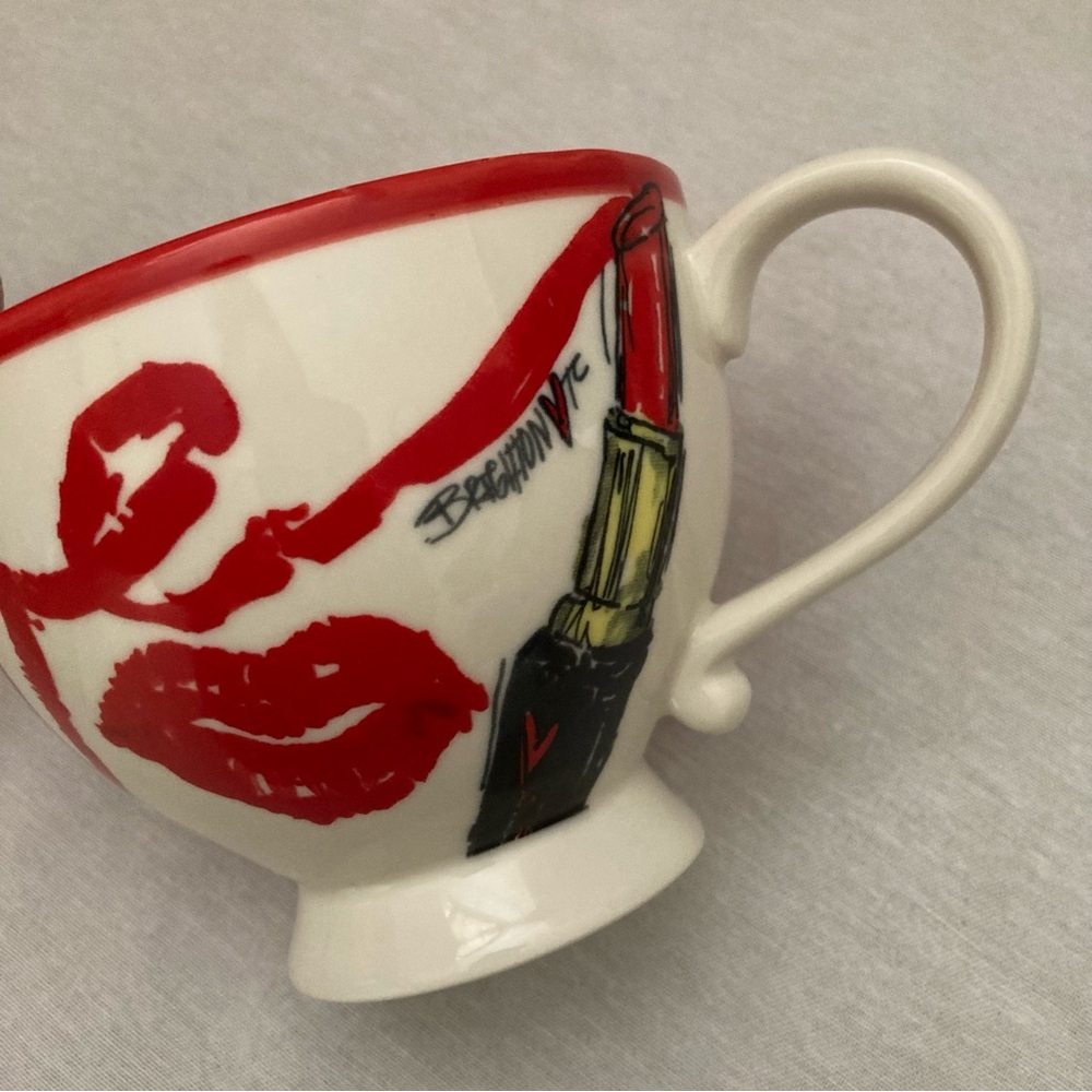 Brighton Lips & Lipstick Pedestal Coffee Mug Red Kiss Love Print Cup - Picture 2 of 13